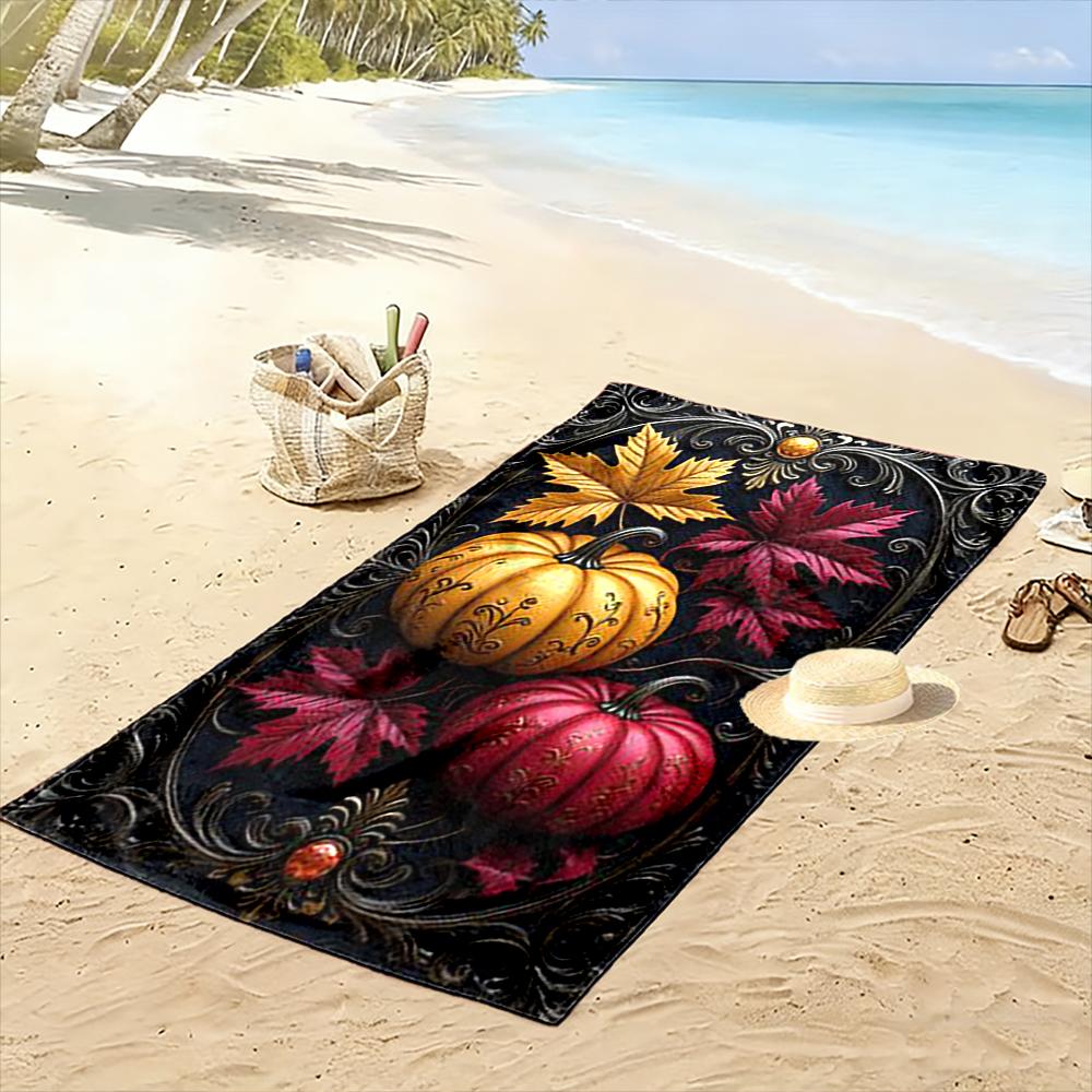 Decorative Pumpkins and Autumn Leaves Design Beach towel quick-drying for travel outdoor sports jogging beach and swimming
