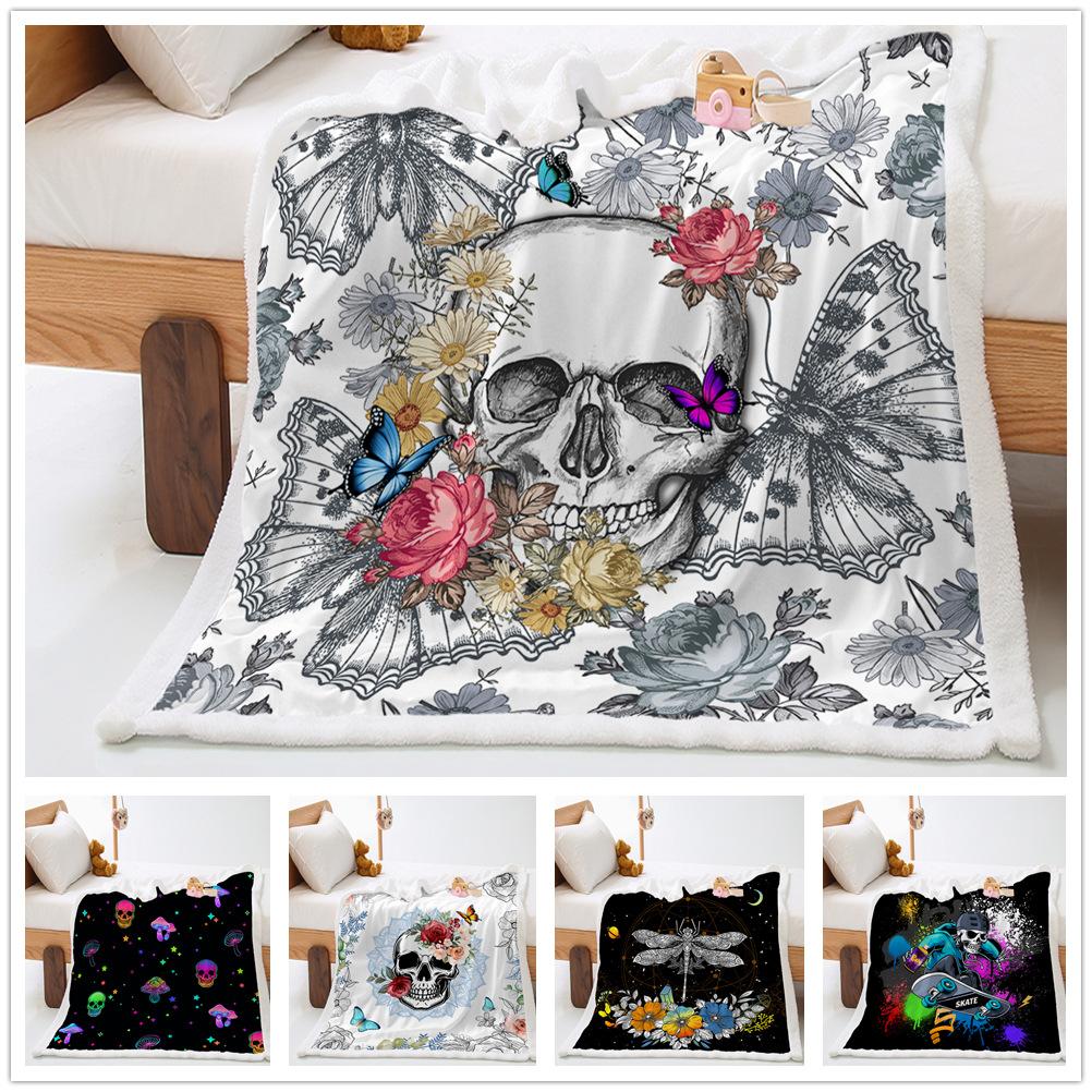 Blanket Skull Butterfly Blanket Digital Printed Lamb Fleece Crystal Fleece Blanket