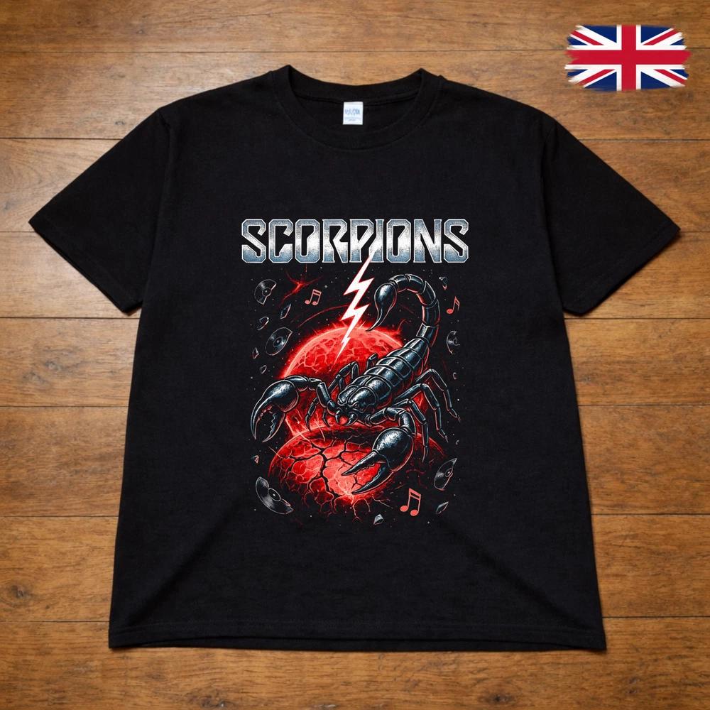 Графическая футболка Scorpions Молния Скорпион Рок-группа Черная футболка Взрослые Дети 2XL