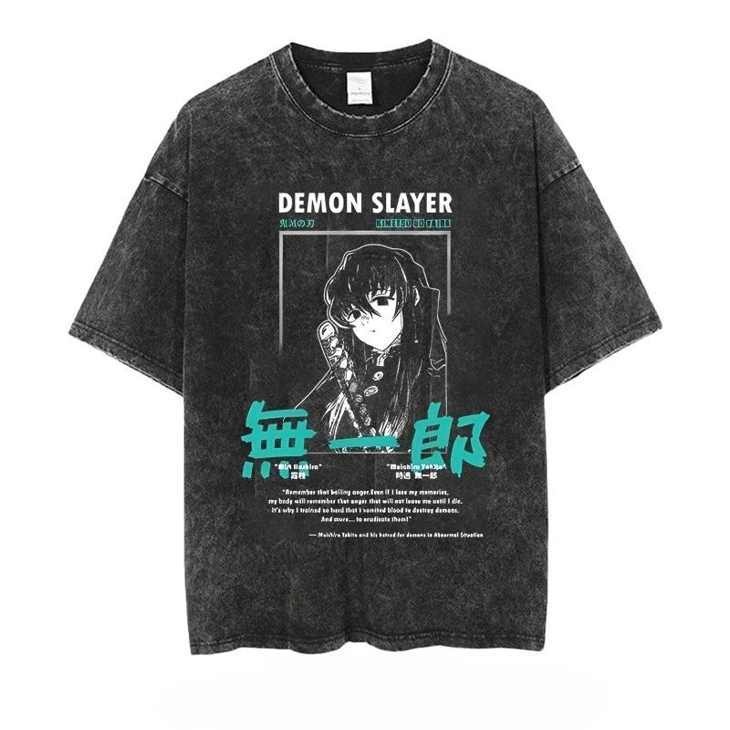 

Demon Slayer: Kimetsu no Yaiba Shinobu Kocho Vintage Washed Black T-Shirt Vintage Double-Sided Band Graphic Print L