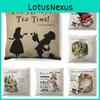 Housse de Coussin Coton Lin Alice au Pays des Merveilles Pour un Décor Charmant**