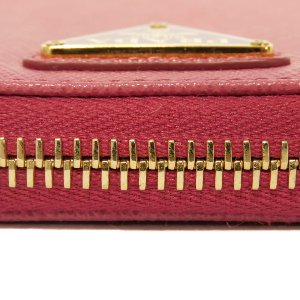 Used 11569 Saffiano Coin Purse 1MM268 QHH F0505 7943 Pink Zip Around Card Case with Triangle Logo Peonia Ladies from
