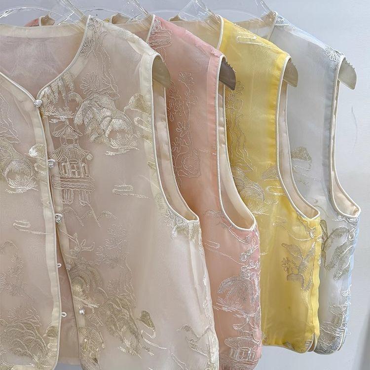 Nou 2025 vestă din organza brodată pentru femei, vestă versatilă de temperament, la modă