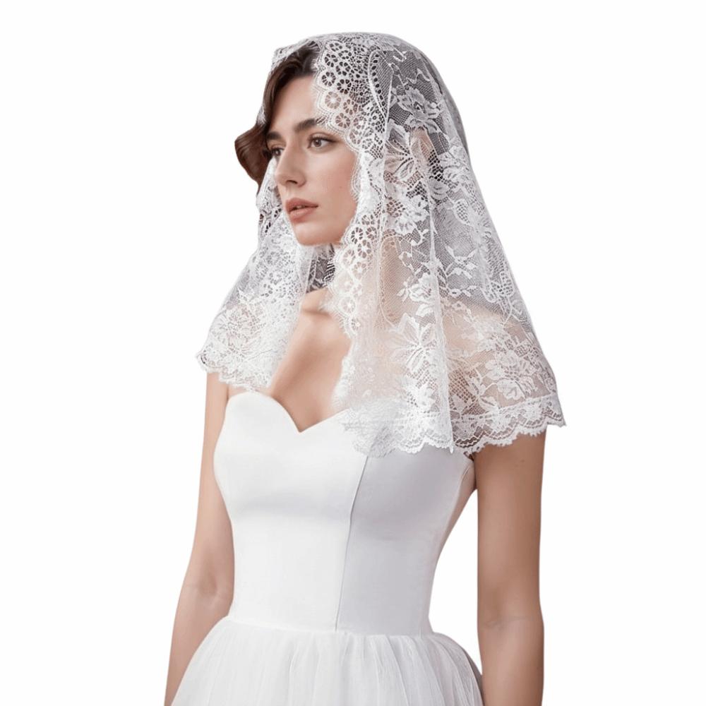 

Elegant 88×58cm Hijab Lace Veil Short Floral Print Mantilla Veil Black/White Wedding Veil Wedding Bridal Headpiece Accessories белый