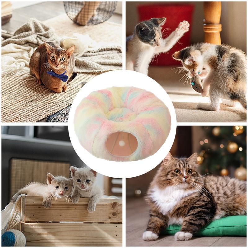 Foldable Cat Caves Donut Cat Cave Plush Tunnel Cat Beds Soft Washable Cat Couch Warm Detachable Pet Supplies For Kitten & Large