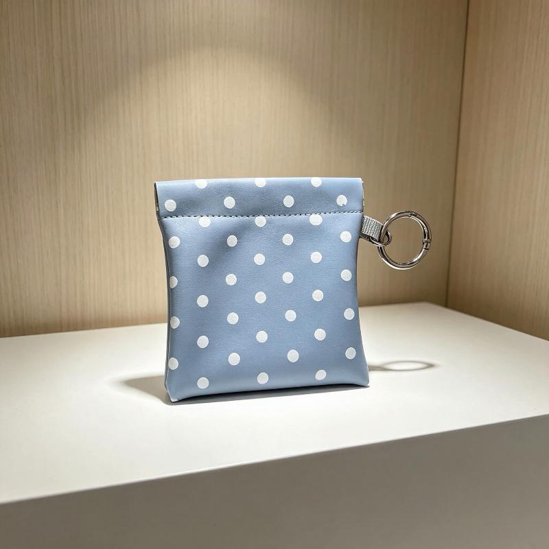 Pu Leather Spring-Loaded Polka Dot Coin Purse With Key Ring Compact Design For Storing Coins Cards Keys Daily Use
