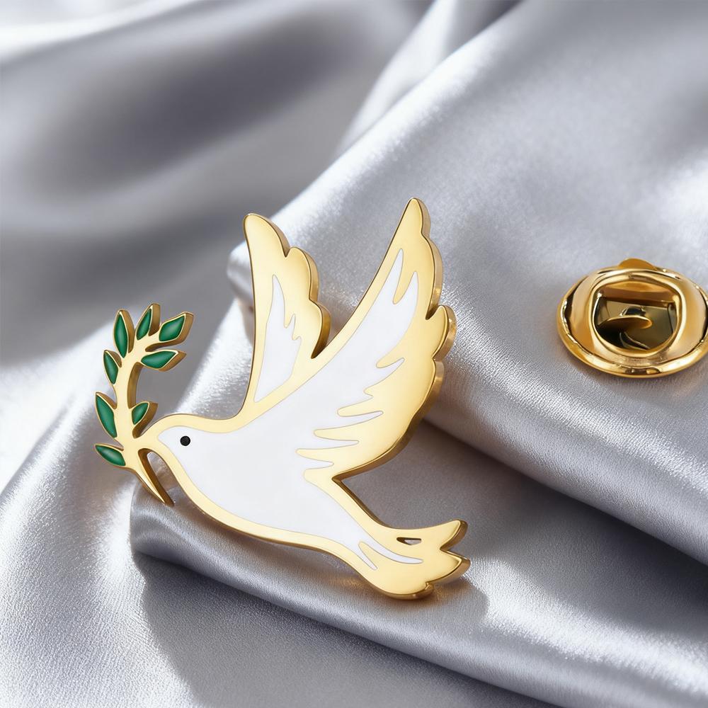 Dawapara Dove of Peace Brooch Animal Bird Dove with Olive Enamel Pin Stainless Steel Accessories for Men Women