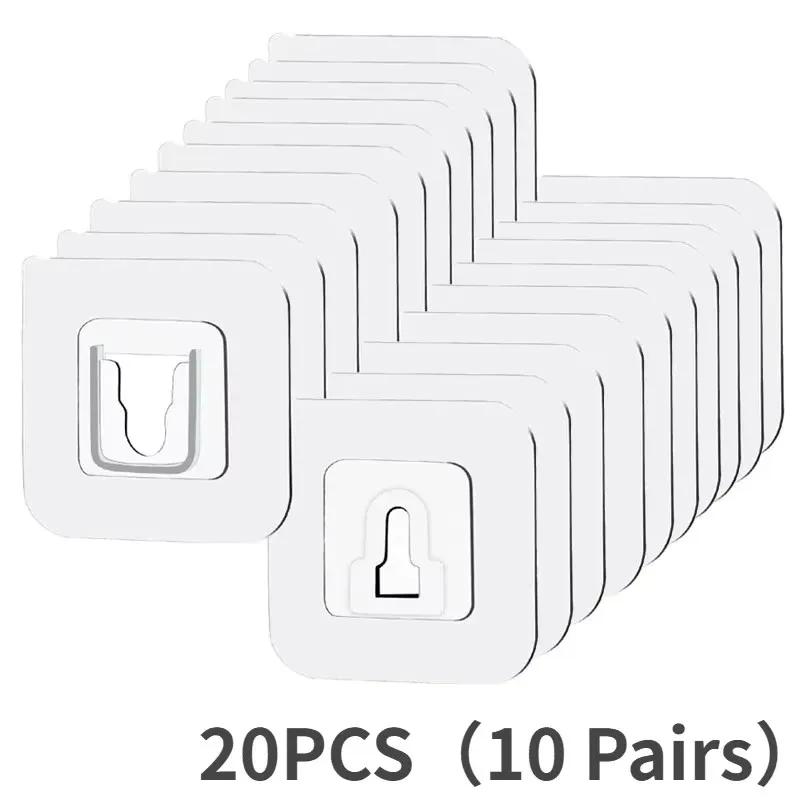 

10 Pairs Double Sided Adhesive Wall Hooks Invisible Traceless Snap Hook Wall Storage Holder Bathroom Kitchen Bedroom Hook Kit