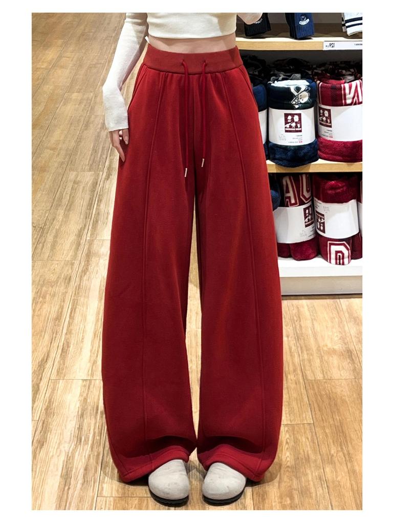 Women's Yellow Velvet Wide-Leg High-Waist Banana Pants - Autumn/Winter