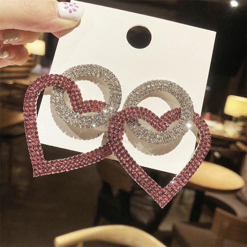 

Инкрустированные бриллиантами серьги в форме сердца персиковое сердце серьги с кристаллами модные ювелирные изделия подарки