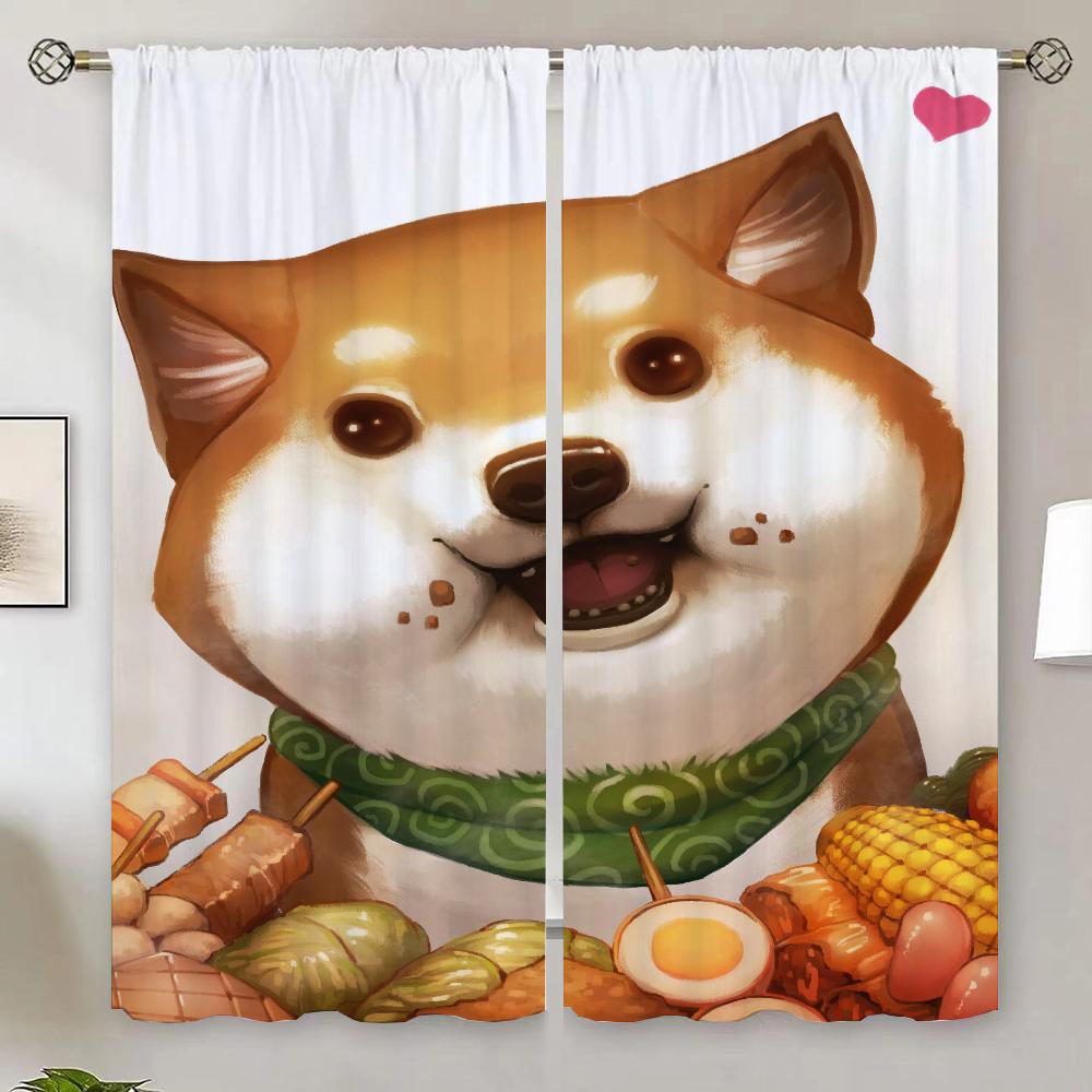 Shiba Inu Living Room Curtains for Living Room 2 Elegant Pieces Tulle In Kitchen Curtain Blackout Curtain 100% Partition Shades