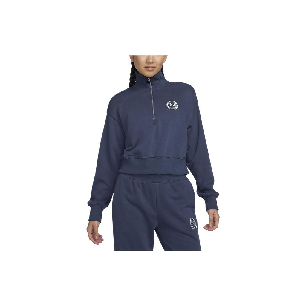 Nike Letter Logo Embroidered Half-Zip Stand Collar Casual Sweatshirt Women Sweatshirt Navy-Blue FZ4737-410