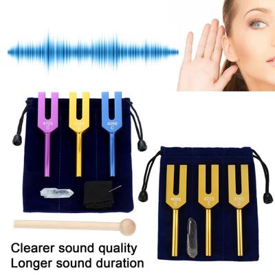 3PCS Diapasons en Aluminium avec Maillet en Bois Sac en Fausse Pierre 4096/4160/4225Hz Instrument de Guérison Diapason Yoga Méditation Relaxation Accessoires