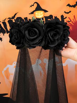 1 Pieza Negra Cabeza del Día de Muertos Corona Floral de Rosas Velo Disfraz de Halloween Diadema Mexicana
