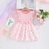 Sweet Girls Sleeveless Dress With Bowknot Tulle Skirt Cotton A Line Dress For Little Kids Children Party Wear