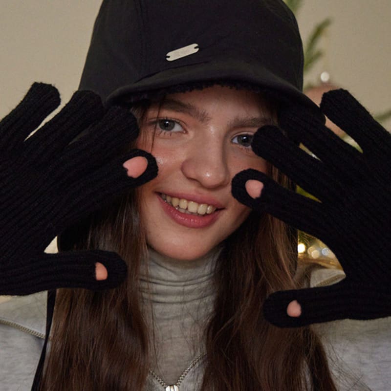 HAINT TWO TONE RIBBED LONG GLOVES_4COLORS_black