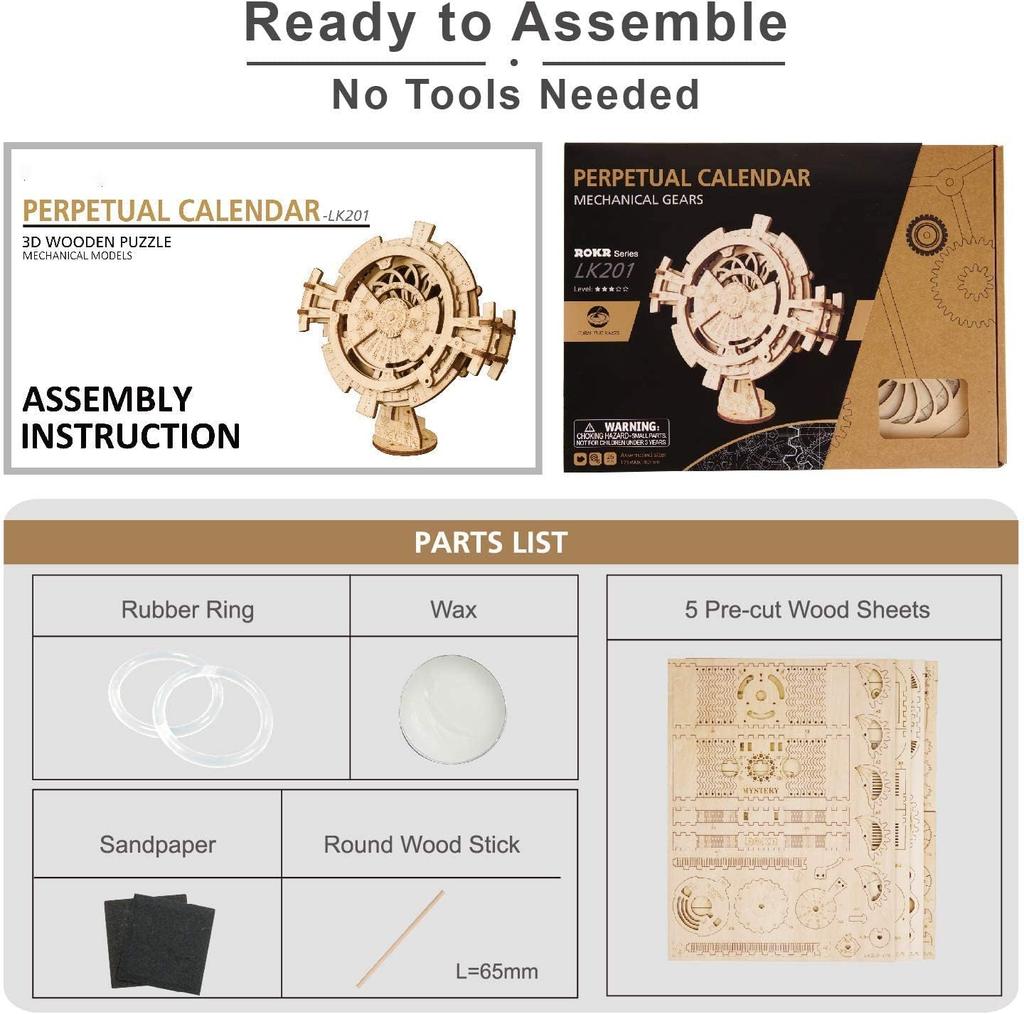 Robotime Perpetual Calendar Wooden Model Kits 3D Puzzles Build for Adults Brain Teasers Construction Sets Puzzle