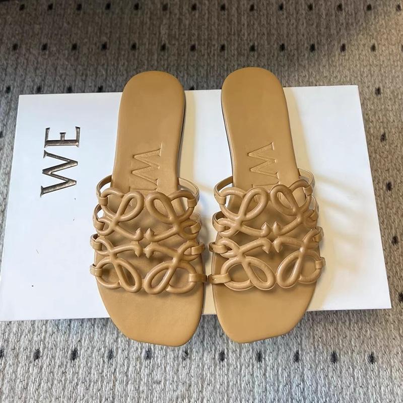 

Sheepskin version~ Square head open-toed hollow-out one-word drag, leather versatile slippers, simple sandals, lazy beach shoes 40 коричневый