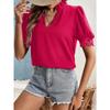 Women's Short-sleeved Tops Summer New Fashion T-shirt Versatile V-neck Shirt Lantern Sleeve Splicing Lace Blouse
