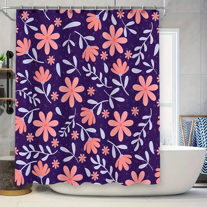 

Vibrant Bath Mat Purple Shower Curtain Floral Decorative Waterproof Bathroom Accessory Extra Long Pink White Flower Design Perfe W60H190(CM)-1 Pcs