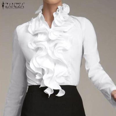 Elegante Rüschenbluse für Damen, langärmelig, Button-Down-OL-Hemd, lässige Oberteile