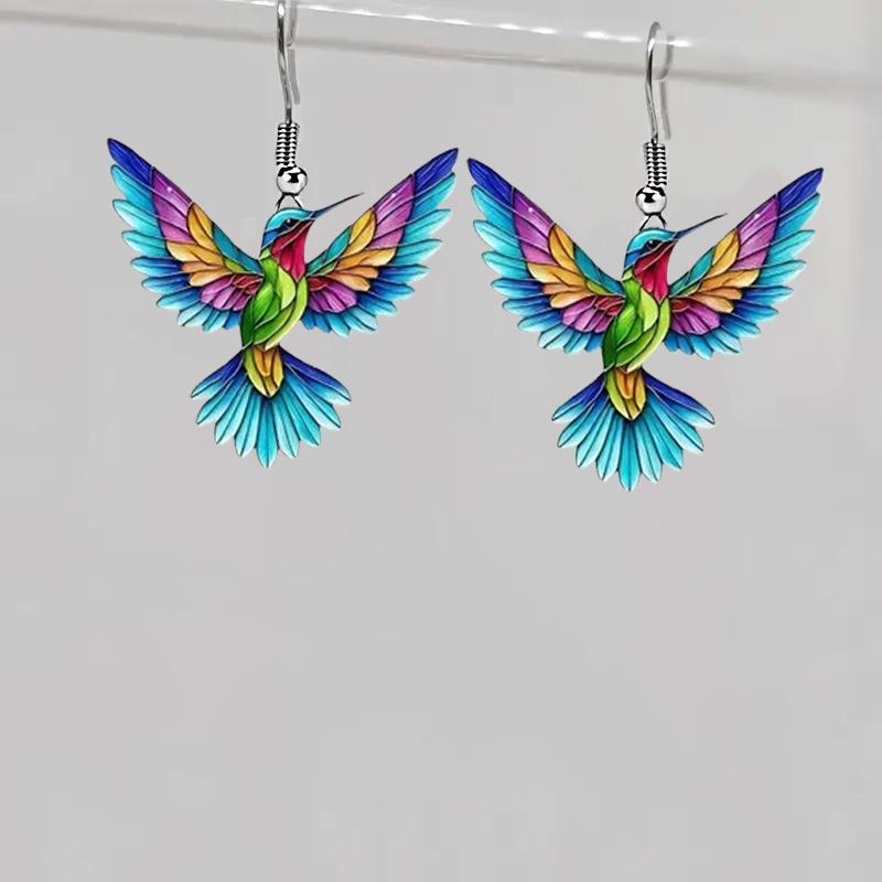 2024 Retro Colorful Bird Acrylic Earrings - European and American Fashion