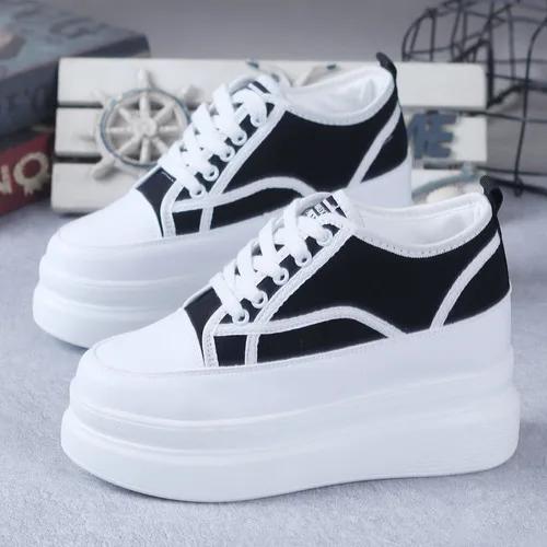 fashion 2024 Spring and Autumn Canvas Shoes Women's Vulcanized Sneakers Women's Thick Bottom Increased 8CM Casual Shoes