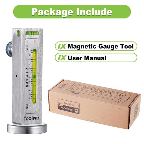 Toolwiz Tire Camber Gauge, 0 To }5, Aluminum, Universal Alignment Measurement, Magnetic, for Automotive Tire Alignment, Angle Measurement, and Repair