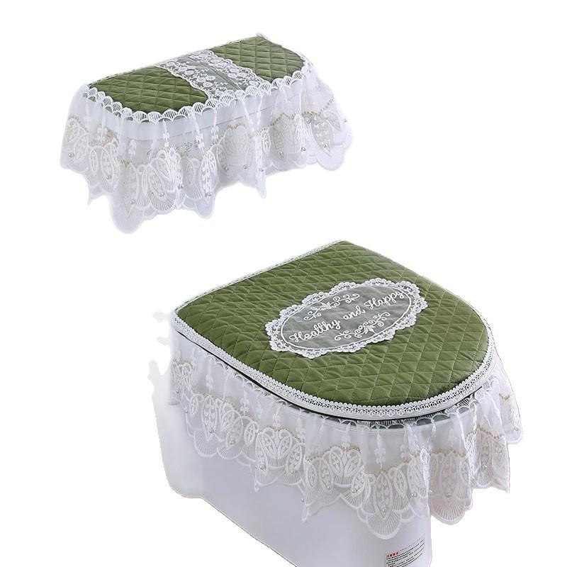 Lace Fabric Toilet Seat Cushion Set: 3-Piece Cover, Pad, and Ring.
