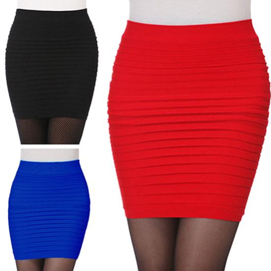 Women's Sexy Pleated Stretch Seamless Bodycon Mini Skirt Short Pencil Dress