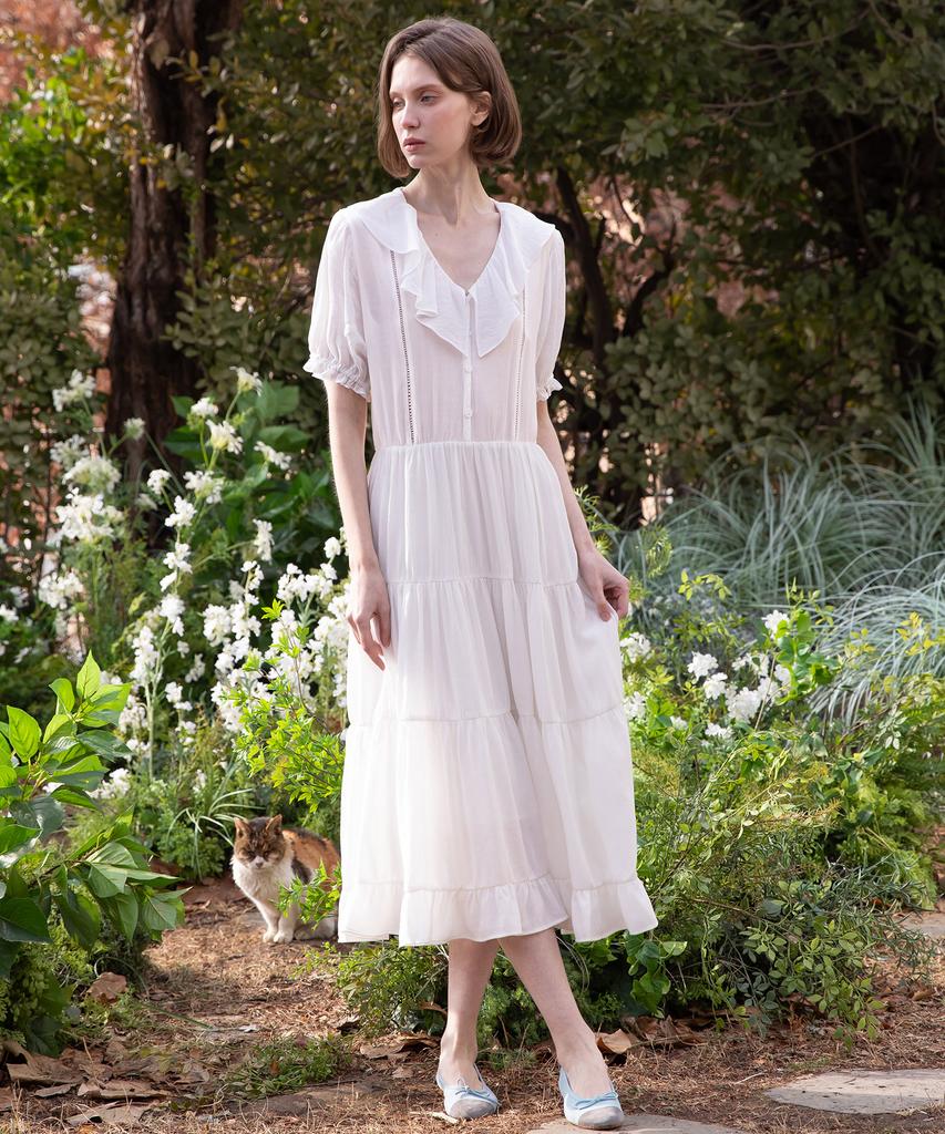 J Mark New York Romantic Shirring Dress - White