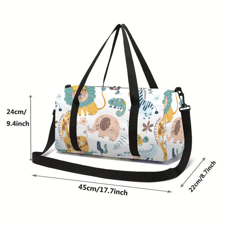 Bolsa de equipaje de gran capacidad con pintura de mundo de animales de dibujos animados para niños y niñas, mejores regalos, bolsa de viaje plana 2D de dibujos animados para niños