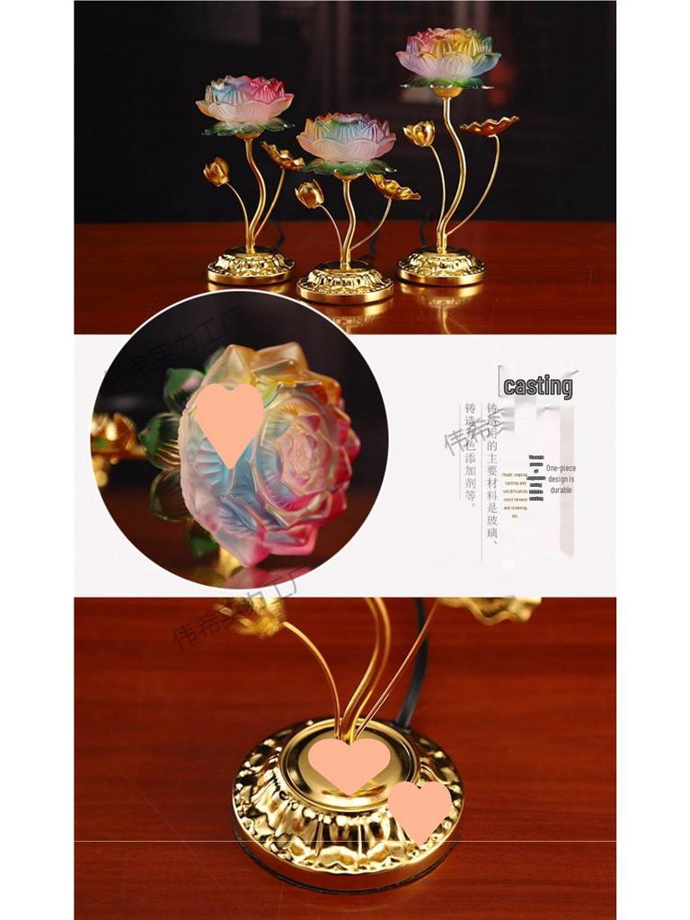 Lotus Lantern Copper Alloy Seven-Color Offering Lamps - Pair