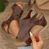 Große größe hang ferse coole hausschuhe sommer neue retro plattform römischen sandalen frauen fisch mund muffin hausschuhe