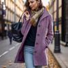 Casaco de Lã Feminino Outono Inverno Retrô Slim Fit Longo Trench Coat