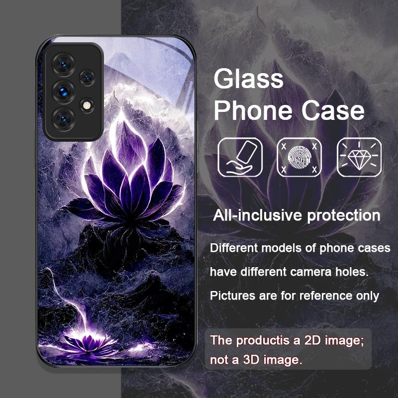 Luxus Blumendekor Lotusblumenmuster Gehärtetes Glas Handyhülle für Samsung Galaxy A56 A55 A54 A53 A52 A36 A14 A31 A51 5G Hülle