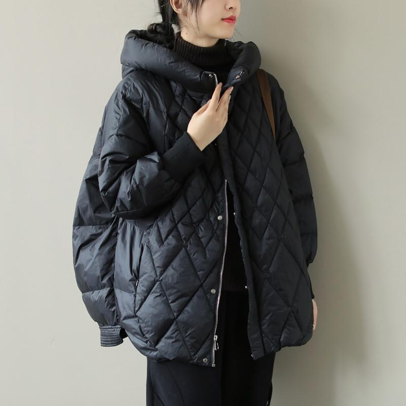 Lehká Volná Teplá Ležérní Bunda z Prachového Peří a Bavlny Dámská Podzim Zima Volná S Kapucí Teplé Svrchní Oblečení Dámské Parky Kabát