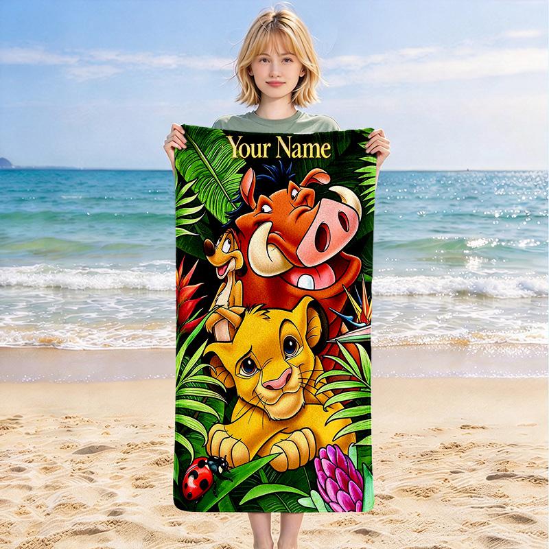Custom Name Jungle Safari Stylish Digital Printing Beach Towel Quick‑Drying Absorbent Blanket for Beach Pool Gym Travel