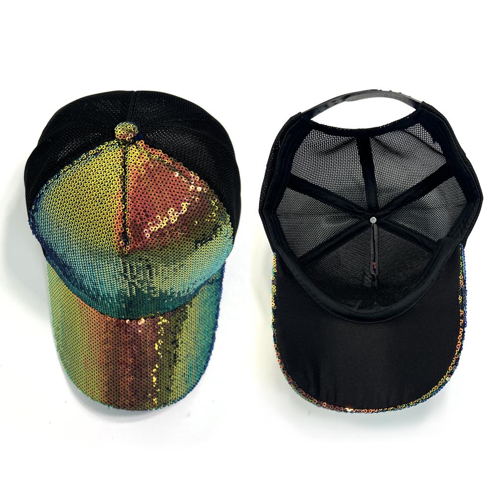 New Fashion Unisex Adjustable Baseball Cap With Shiny Sequins Rainbow Sequins Classic Men Women Outdoor Casual Sport Trucker Hat