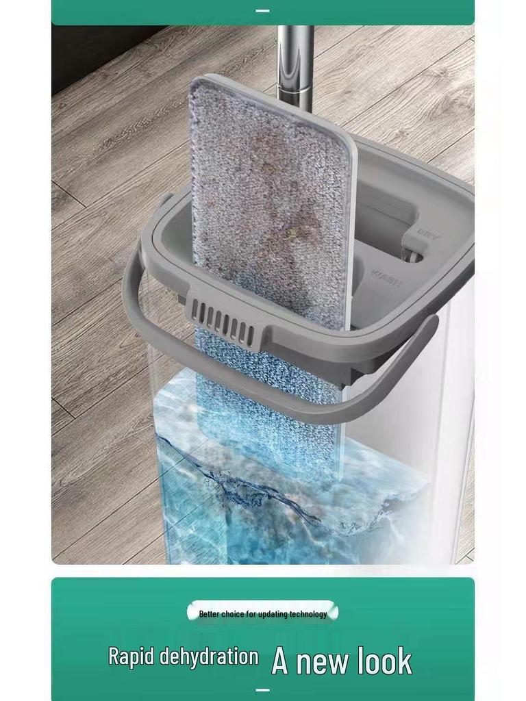 Home Mop Set: One-Step Clean, No-Hand Wash, Thickened Pad, Dual Wet/Dry Use, Includes Bucket for Easy, Lazy Floor Mopping.