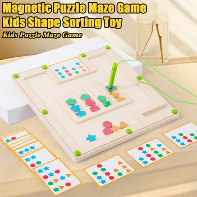 Magnetisches Puzzle-Labyrinth-Brettspiel, Farb- und Formsortierung, Zählen, Anpassen der Feinmotorik, Reisen, Kinder, pädagogisches Holzblock-Labyrinth-Spielzeug