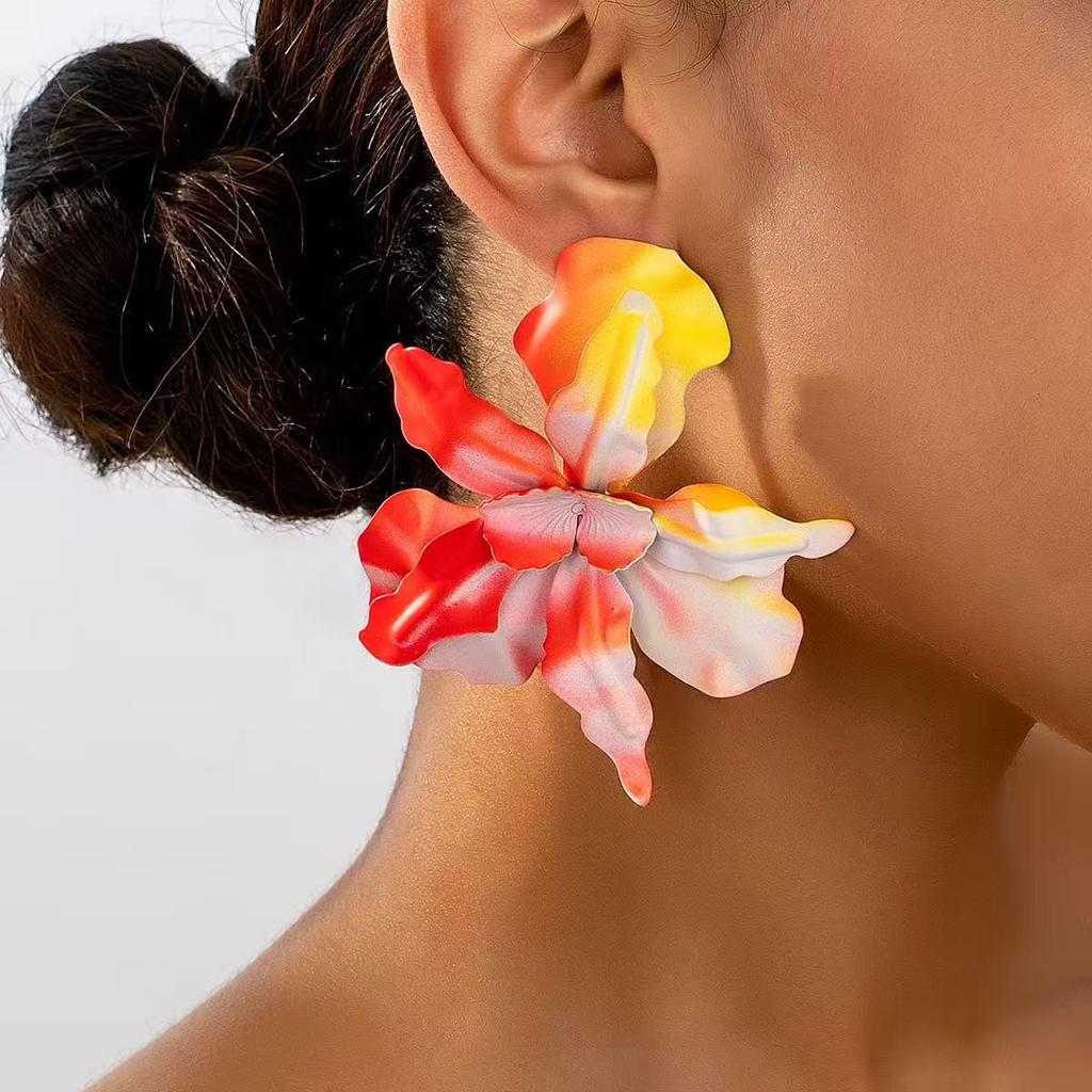 European Handmade Floral Stud Earrings: Sweet, Multi-Color, Pleated Design