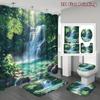 4Pcs Sets with Shower Curtain Set with Non-Slip Bath Mat, Toilet Lid Cover, Contour Rug & 12 Hooks, Bathroom Decor