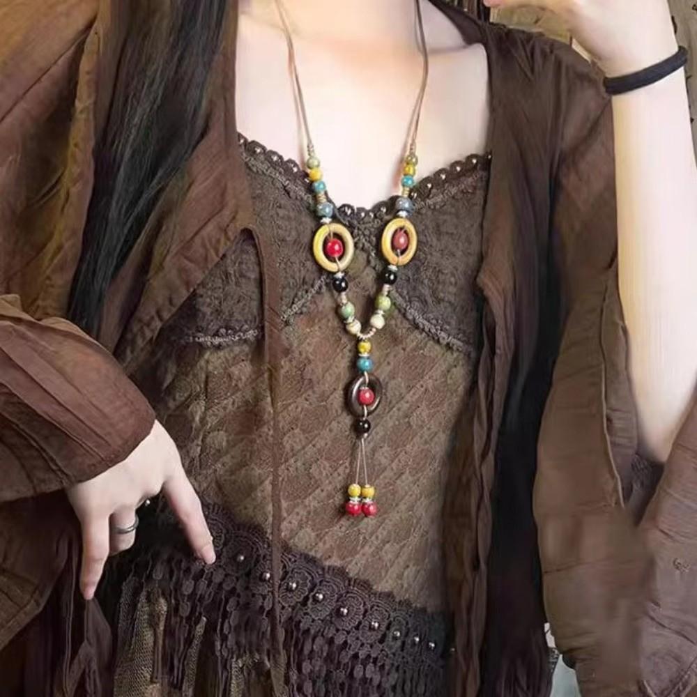 Vintage Bohemian Long Sweater Necklace Asymmetric Geometric Bohemian Necklace for Girls