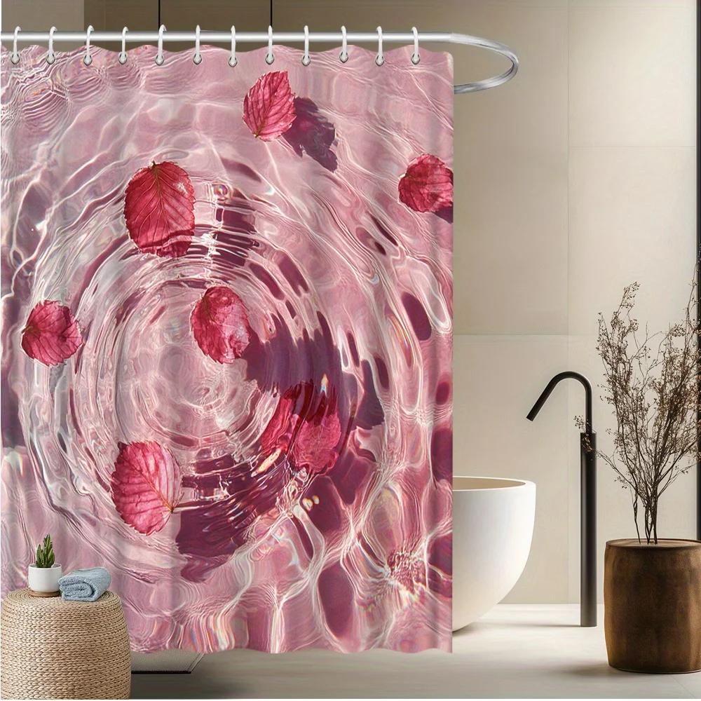 

Pink Leaf Water Ripple Shower Curtain - Floating Pink Leaves, Fade-Resistant Polyester, 12 Hooks, Stylish Bathroom Decor W90xH180cm