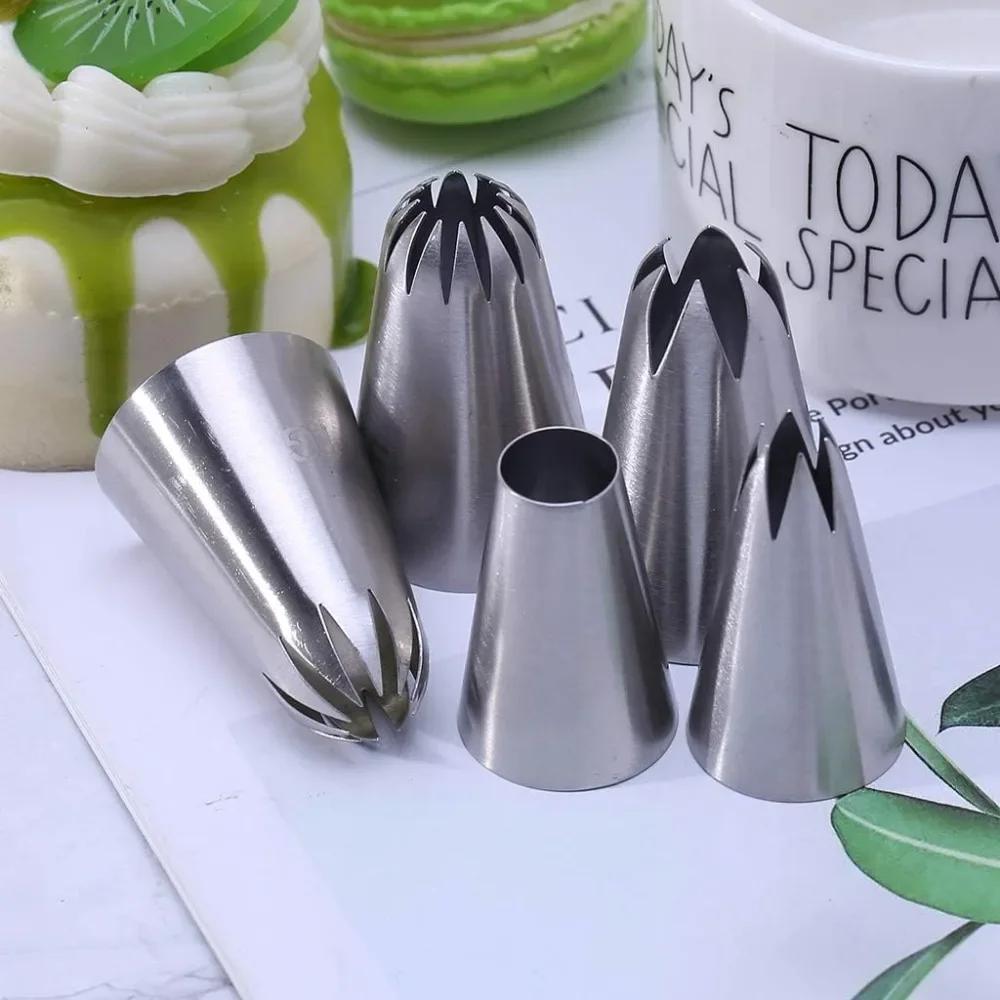 For  1 Set of 5 Large Stainless Steel Pipe Nozzles for Baking DIY Set Cake Decoration