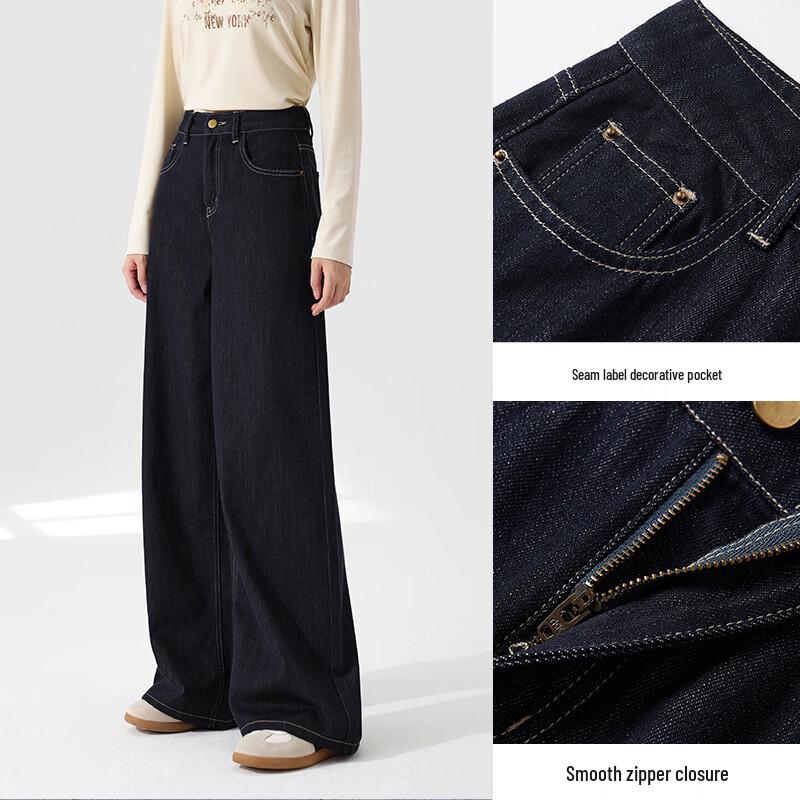 Xiangying Women's Tencel Cotton Wide-Leg Jeans