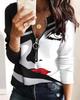 Fashion Print Zipper Long-Sleeve Casual Women's Top