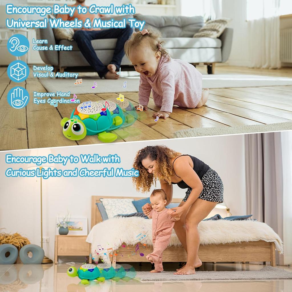 Baby Toys 5 In 1 Musical Projector Turtle Crawling Toys Tummy Time Infant Educational Toys For Boy Girl Birthday Christmas Present