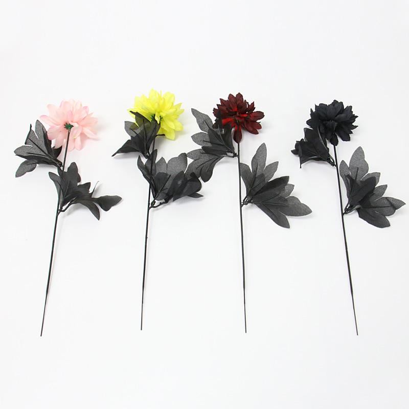 Burgundry Dahlia Black Artificial Flower Branch Wedding Flower Wall Arrangement Materials Halloween Fake Flower Table Home Decor